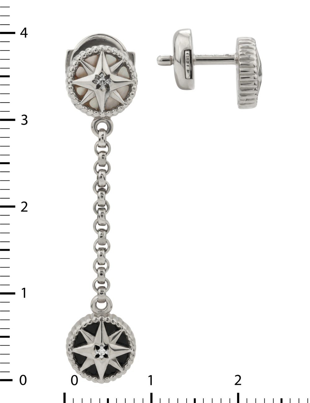 Серьги из белого золота c бриллиантами, ониксом и перламутром