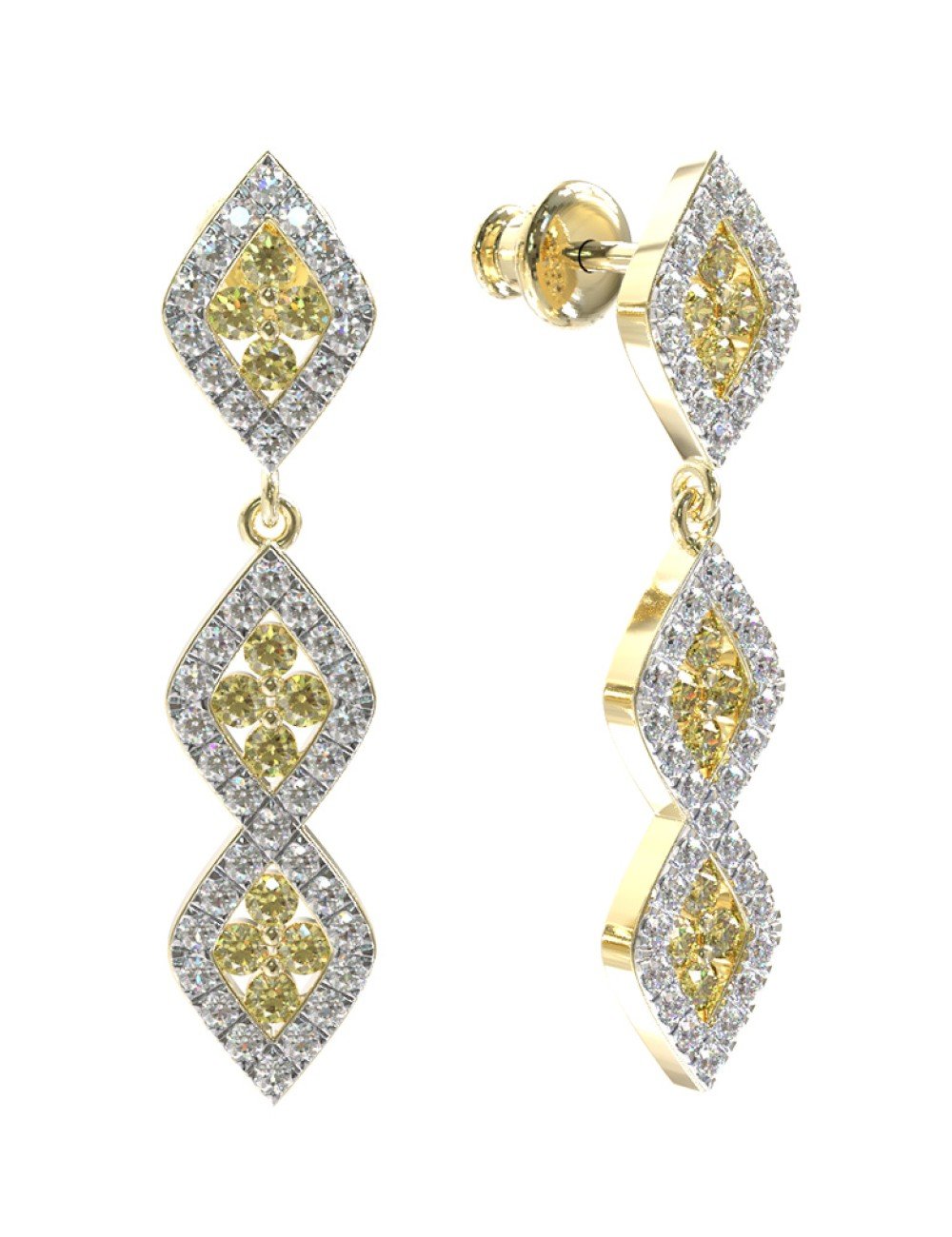 Серьги из лимонного золота c бриллиантами и сапфиром