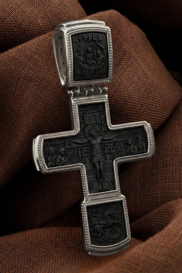 Крест из белого золота c эбеновым деревом