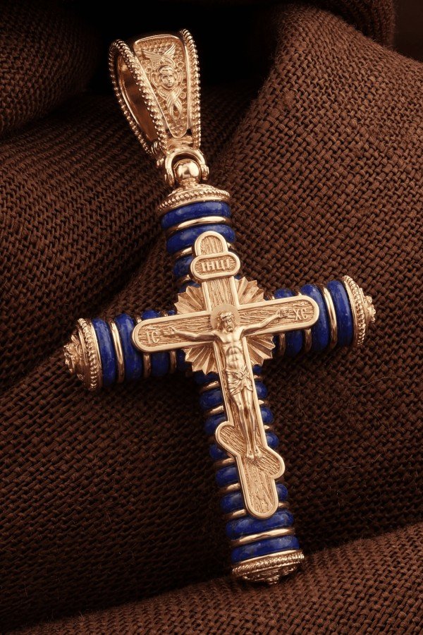 Крест из золота c лазуритом