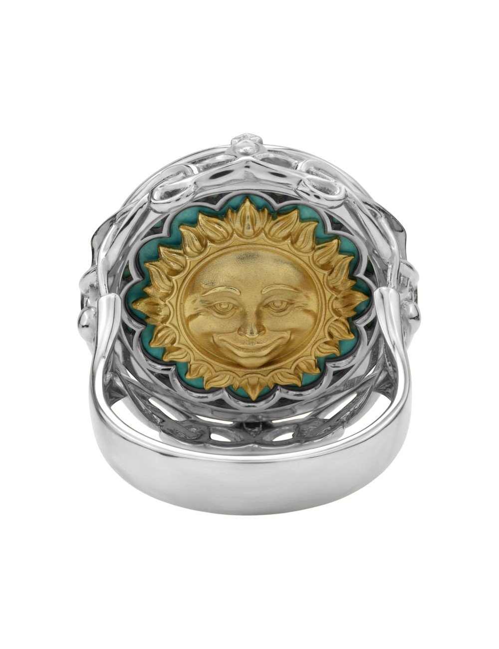 Кольцо из белого золота c бирюзой и лазуритом