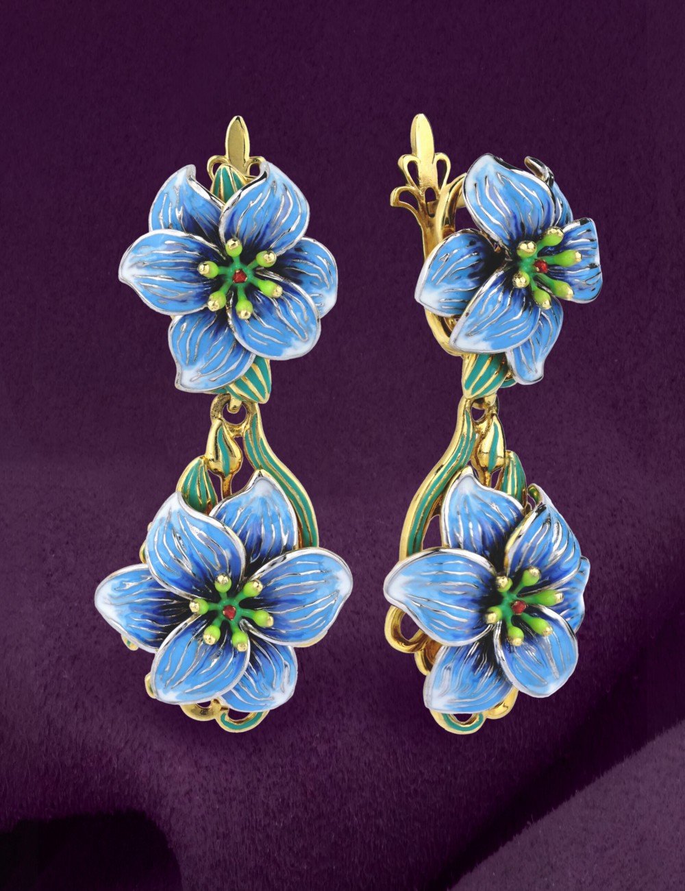 Серьги из лимонного золота c эмалью