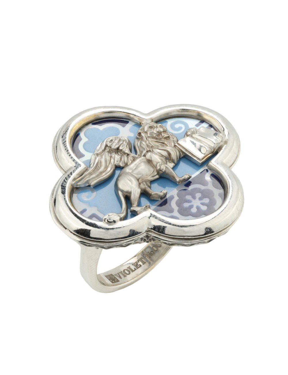 Кольцо из белого золота c эмалью и перламутром