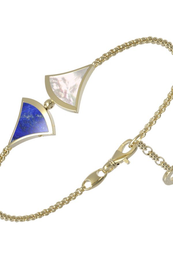 Браслет из лимонного золота c лазуритом и перламутром