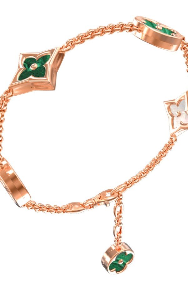 Браслет из золота c малахитом и перламутром