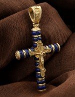 Крест из лимонного золота c лазуритом