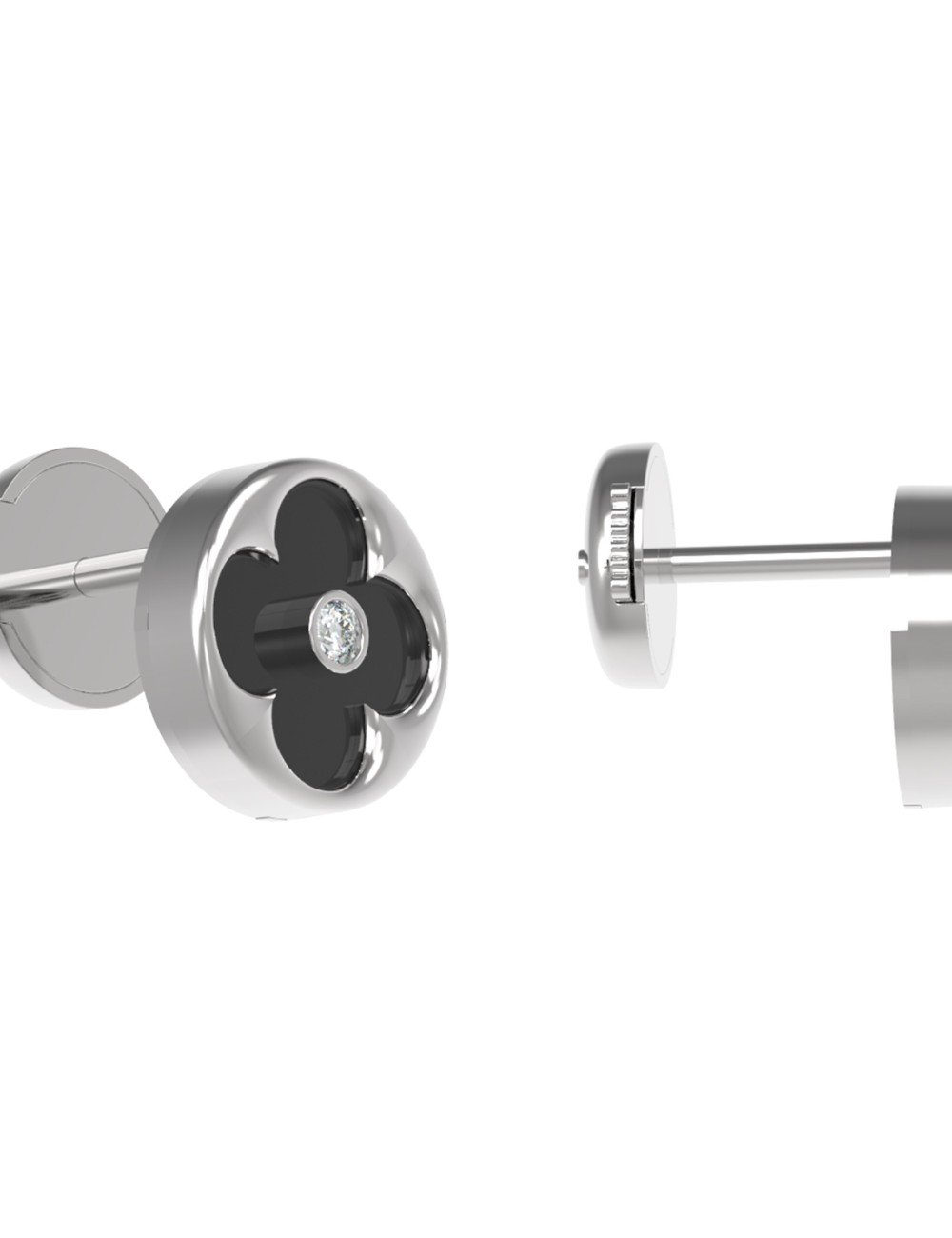 Серьги из белого золота c бриллиантами и ониксом