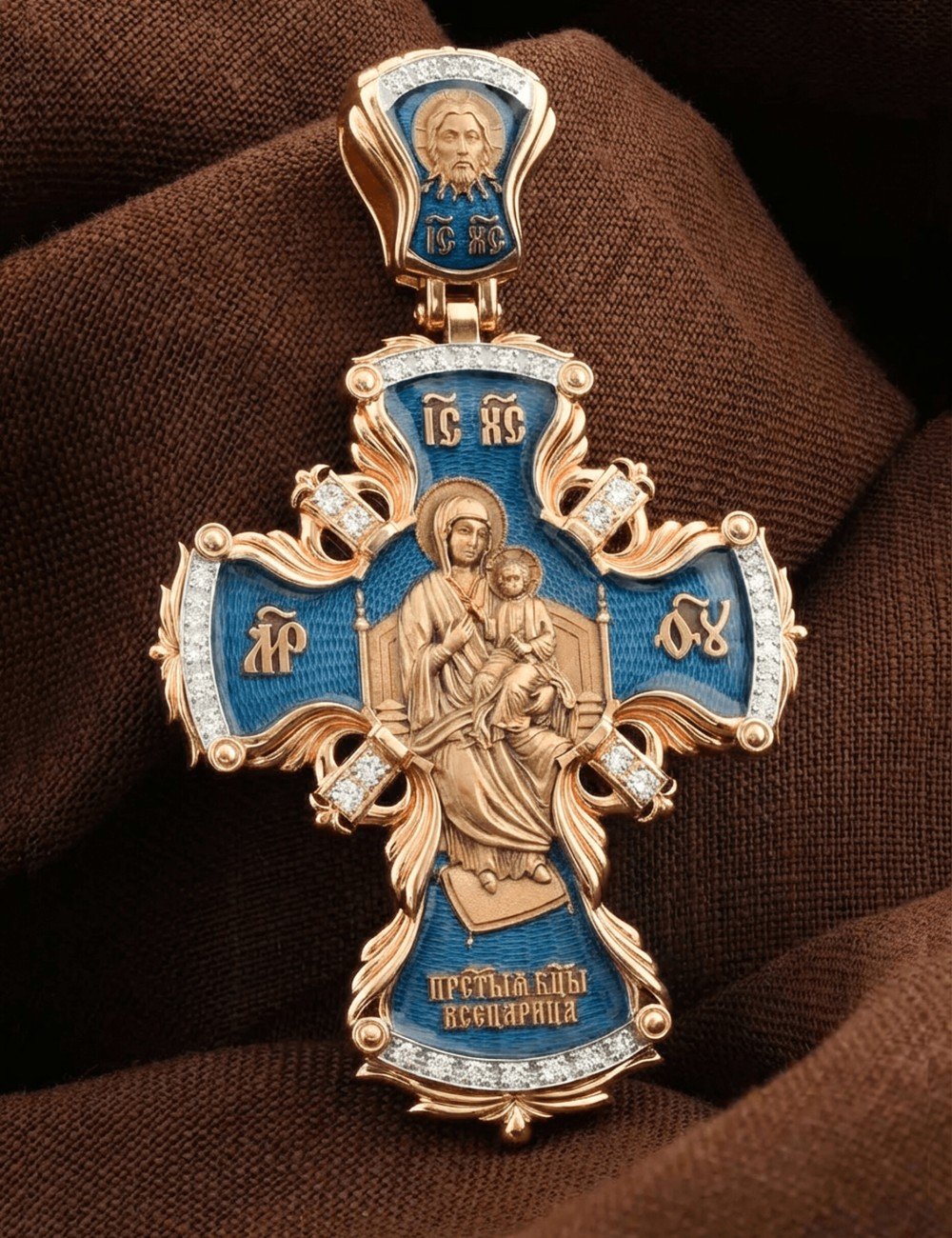 Крест из золота c эмалью и бриллиантами