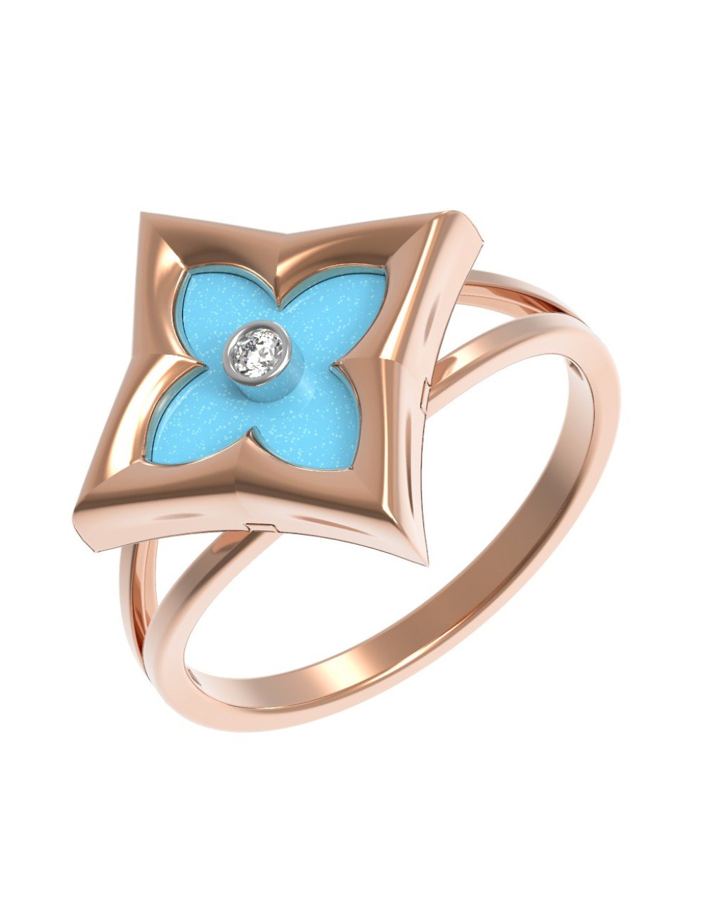 Кольцо из золота c бриллиантами и бирюзой