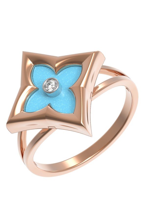 Кольцо из золота c бриллиантами и бирюзой