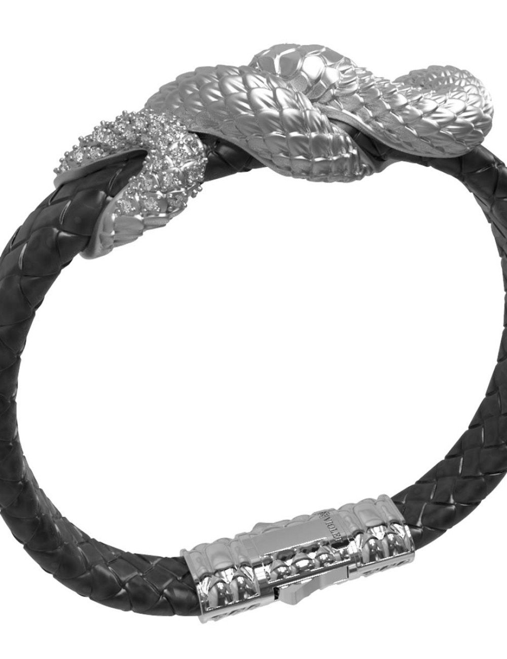 Браслет из белого золота c бриллиантами, изумрудом и шнурком