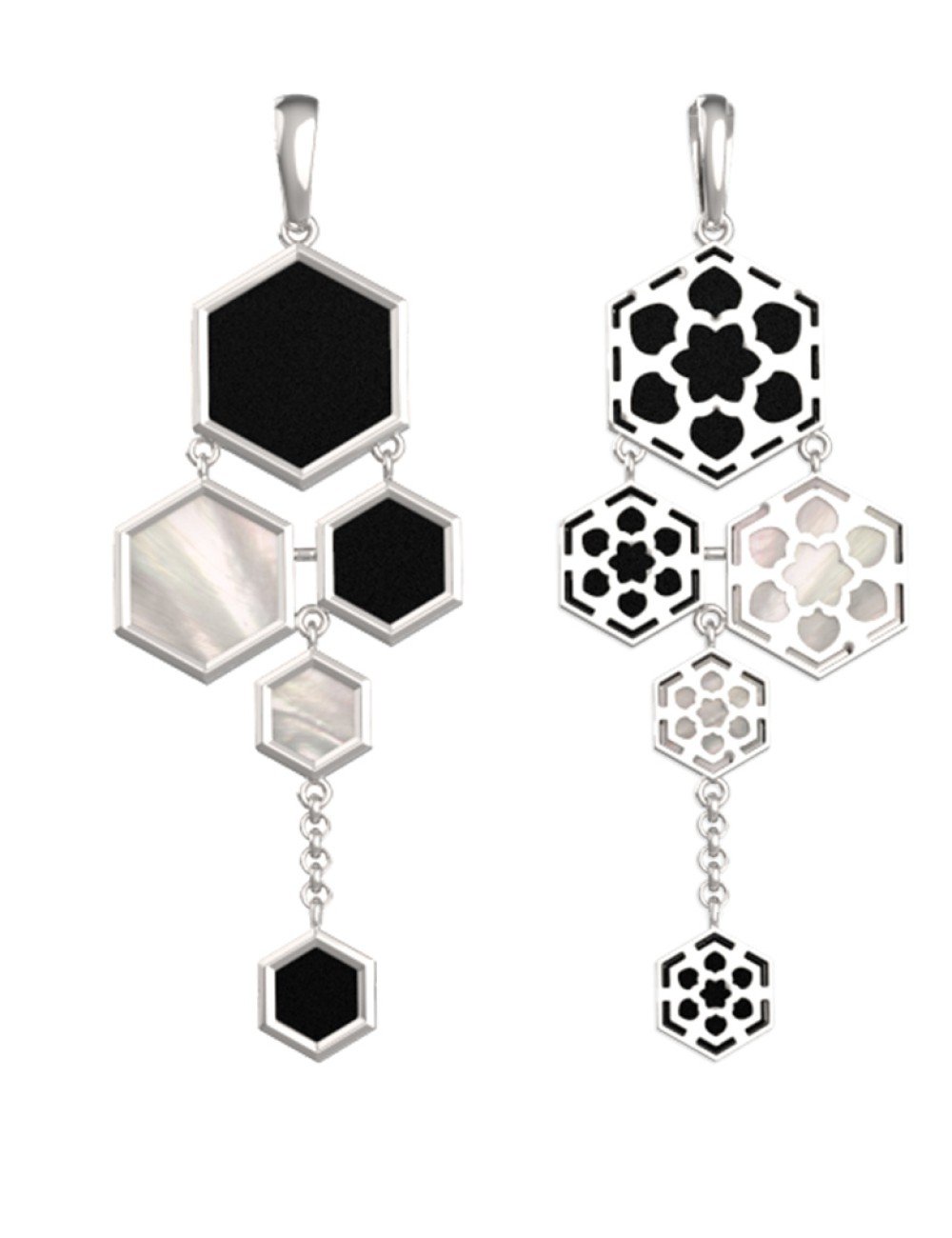 Подвеска из белого золота c ониксом и перламутром