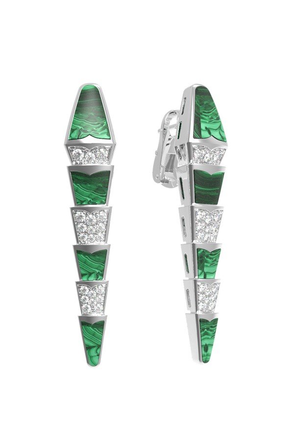 Серьги из белого золота c бриллиантами и малахитом