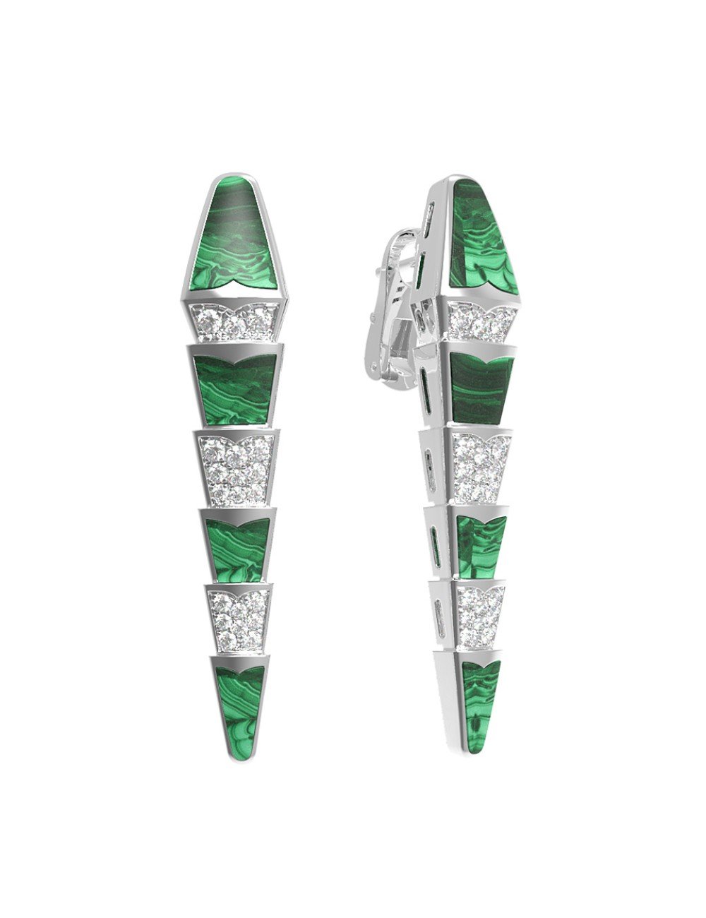 Серьги из белого золота c бриллиантами и малахитом