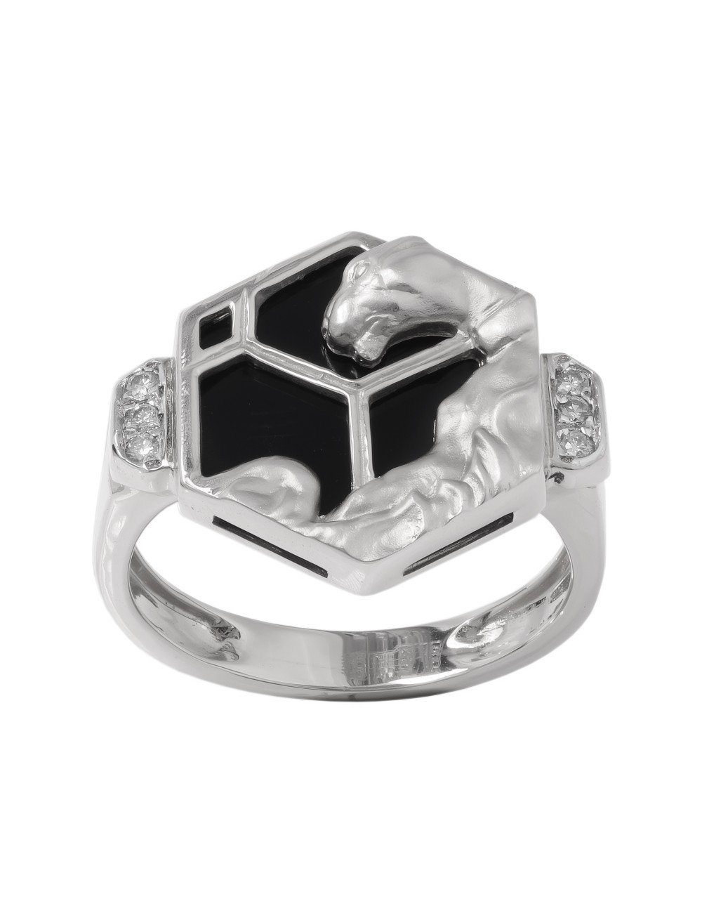 Кольцо из белого золота c бриллиантами и ониксом