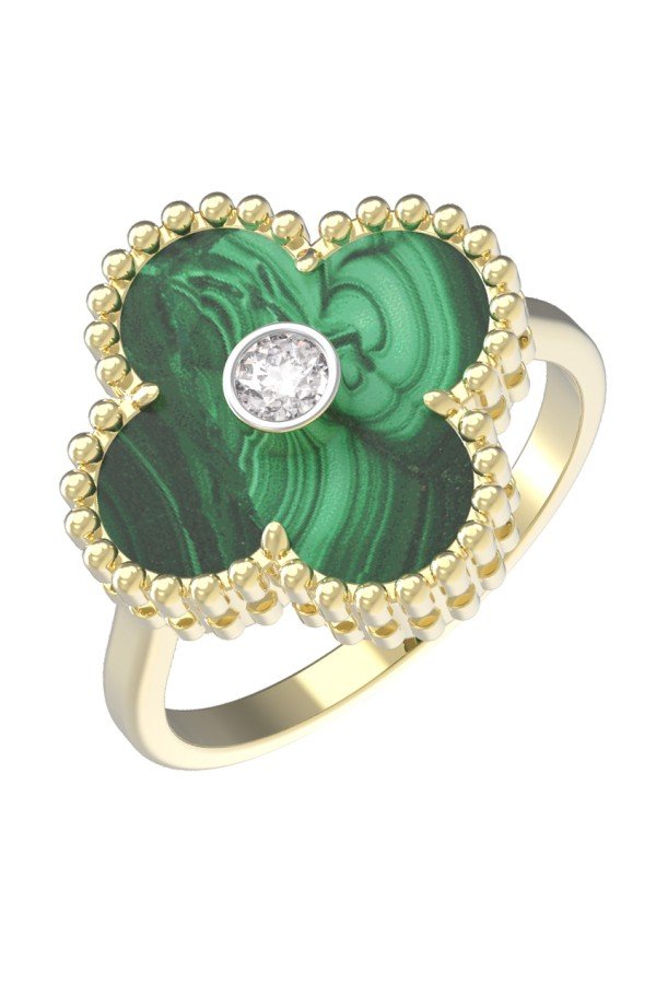 Кольцо из лимонного золота c бриллиантами и малахитом