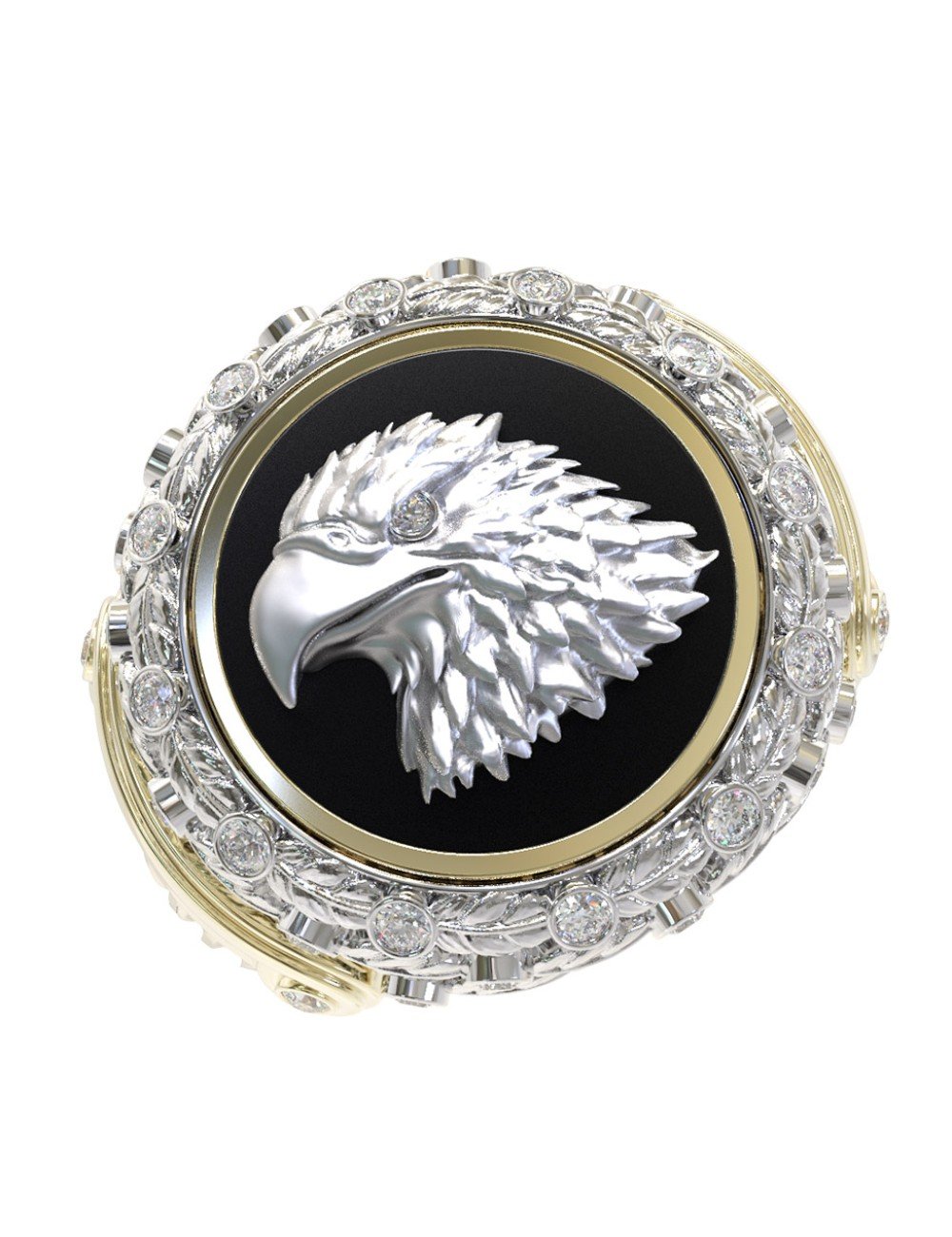 Кольцо из лимонного золота c бриллиантами и ониксом