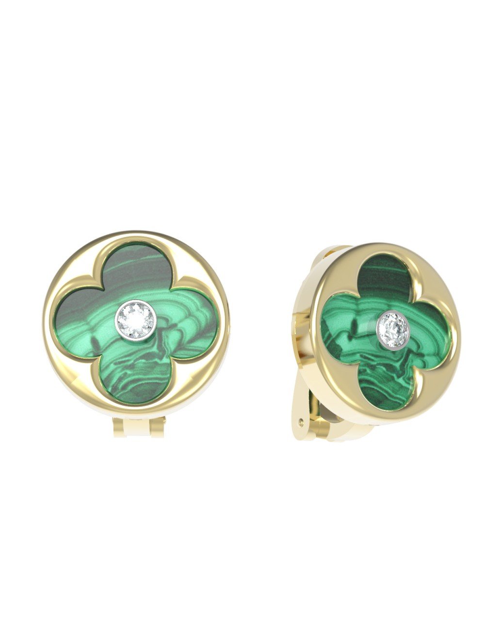 Серьги из лимонного золота c бриллиантами и малахитом