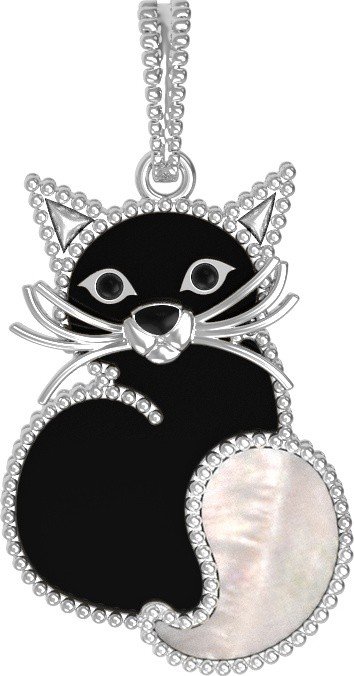 Подвеска из белого золота c эмалью, ониксом и перламутром