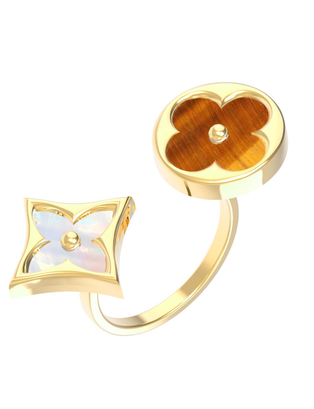 Кольцо из лимонного золота c тигровым глазом и перламутром