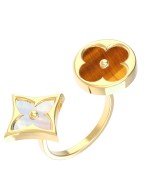 Кольцо из лимонного золота c тигровым глазом и перламутром