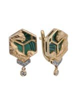 Серьги из лимонного золота c бриллиантами и малахитом