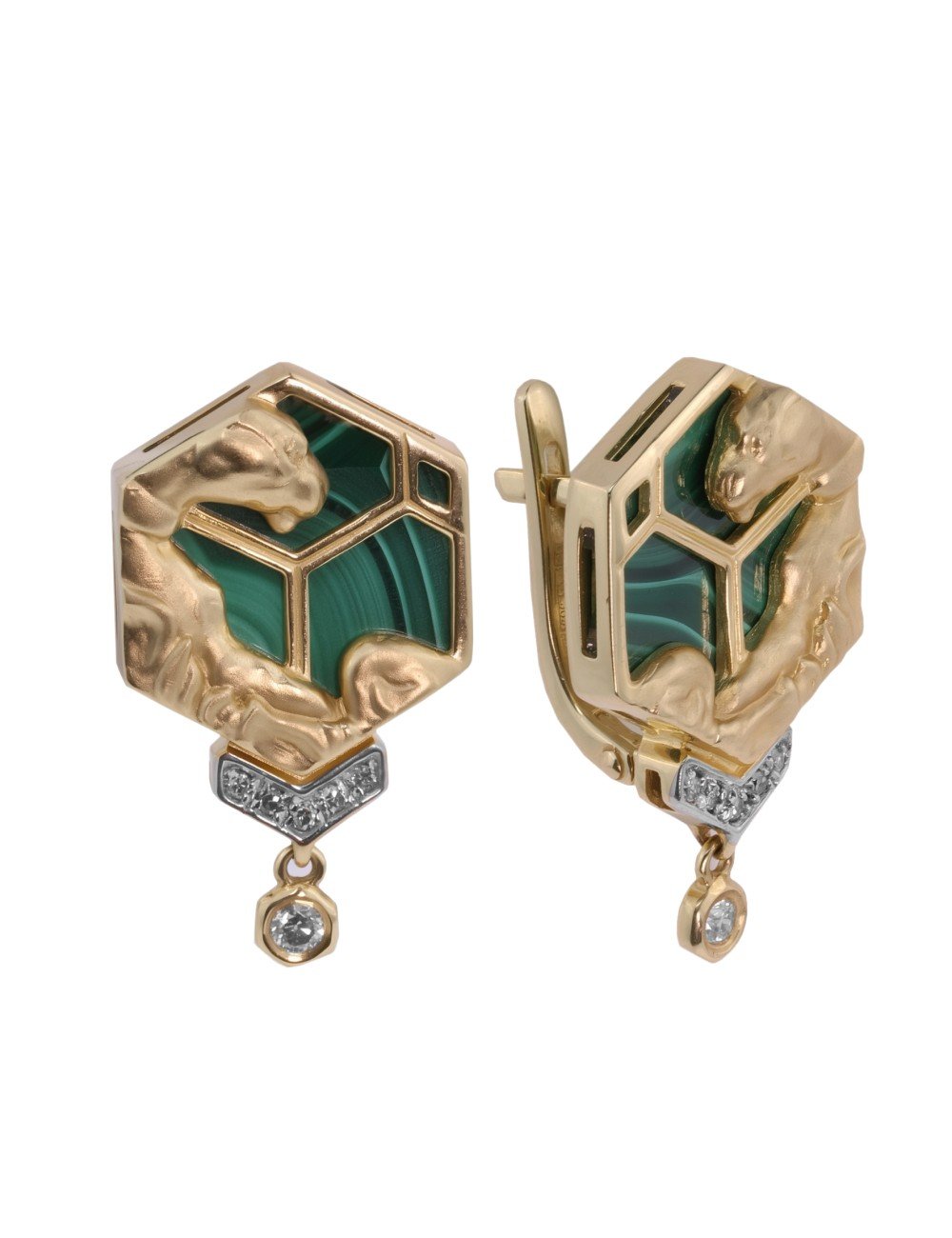 Серьги из лимонного золота c бриллиантами и малахитом