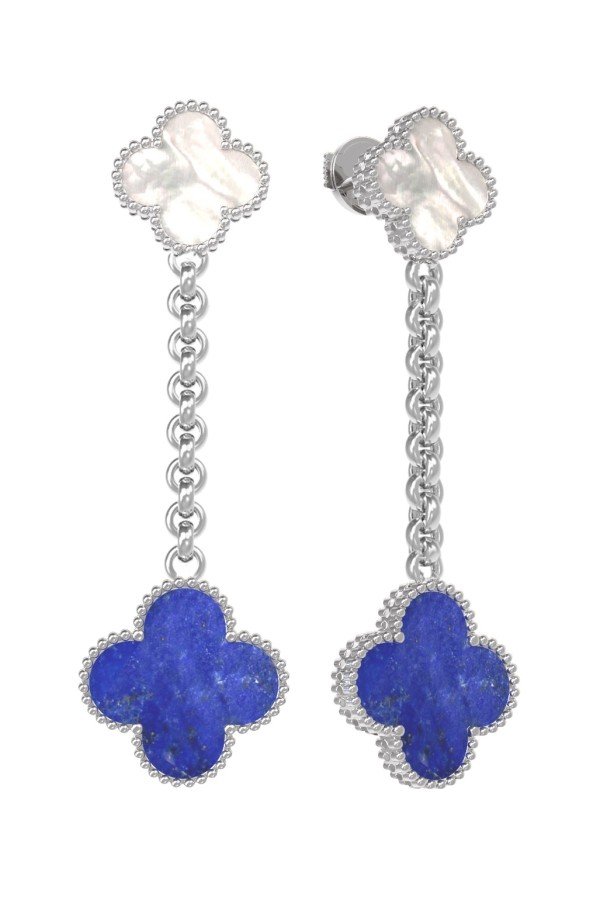 Серьги из белого золота c лазуритом и перламутром
