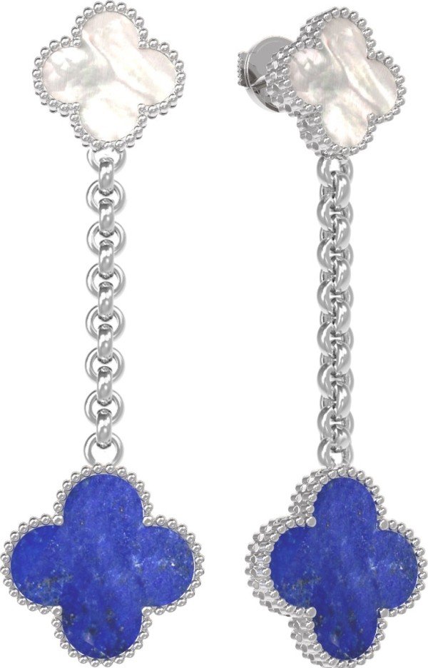 Серьги из белого золота c лазуритом и перламутром