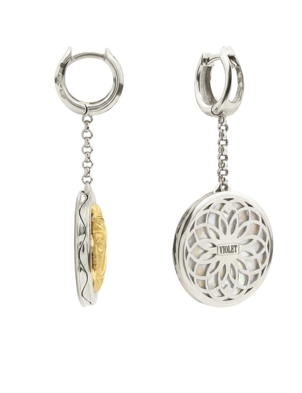 Серьги из белого золота c ониксом и перламутром