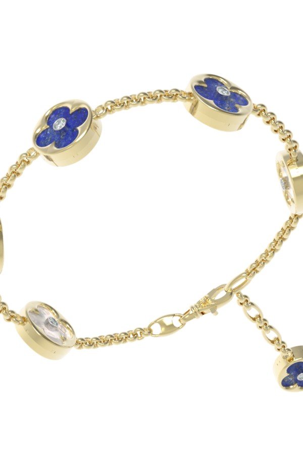 Браслет из лимонного золота c бриллиантами, лазуритом и перламутром