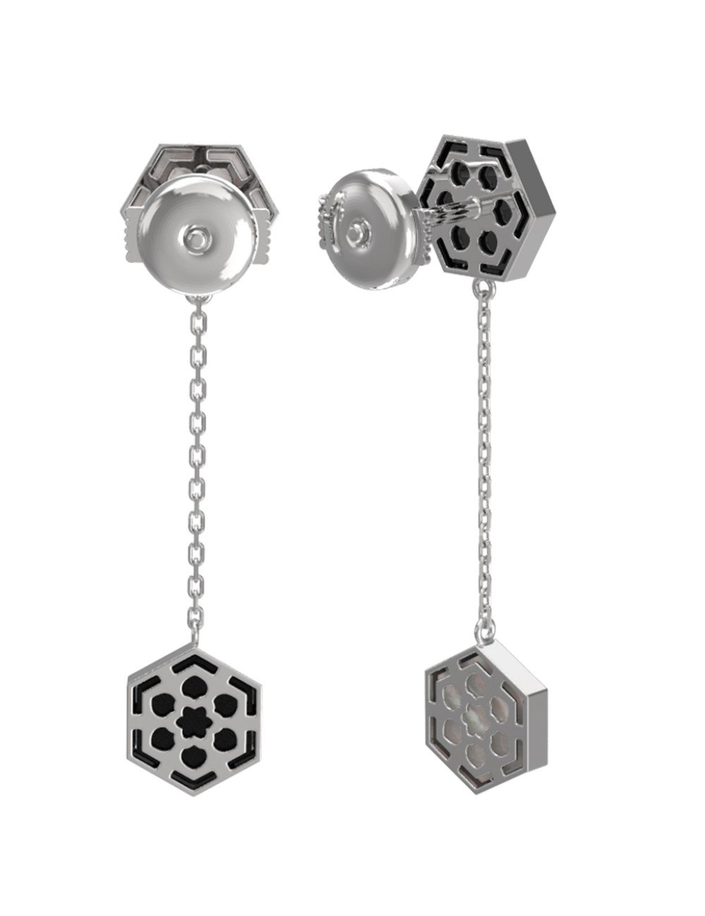 Серьги из белого золота c ониксом и перламутром