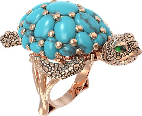 Кольцо из золота c эмалью и бирюзой