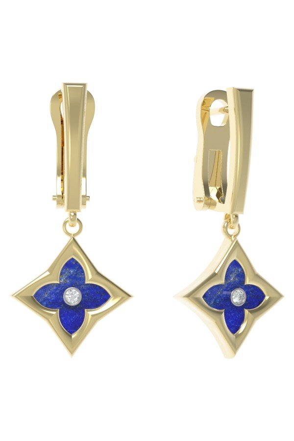 Серьги из лимонного золота c бриллиантами и лазуритом