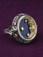 Кольцо из белого золота c бирюзой и лазуритом