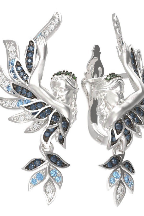 Серьги из белого золота c фианитом