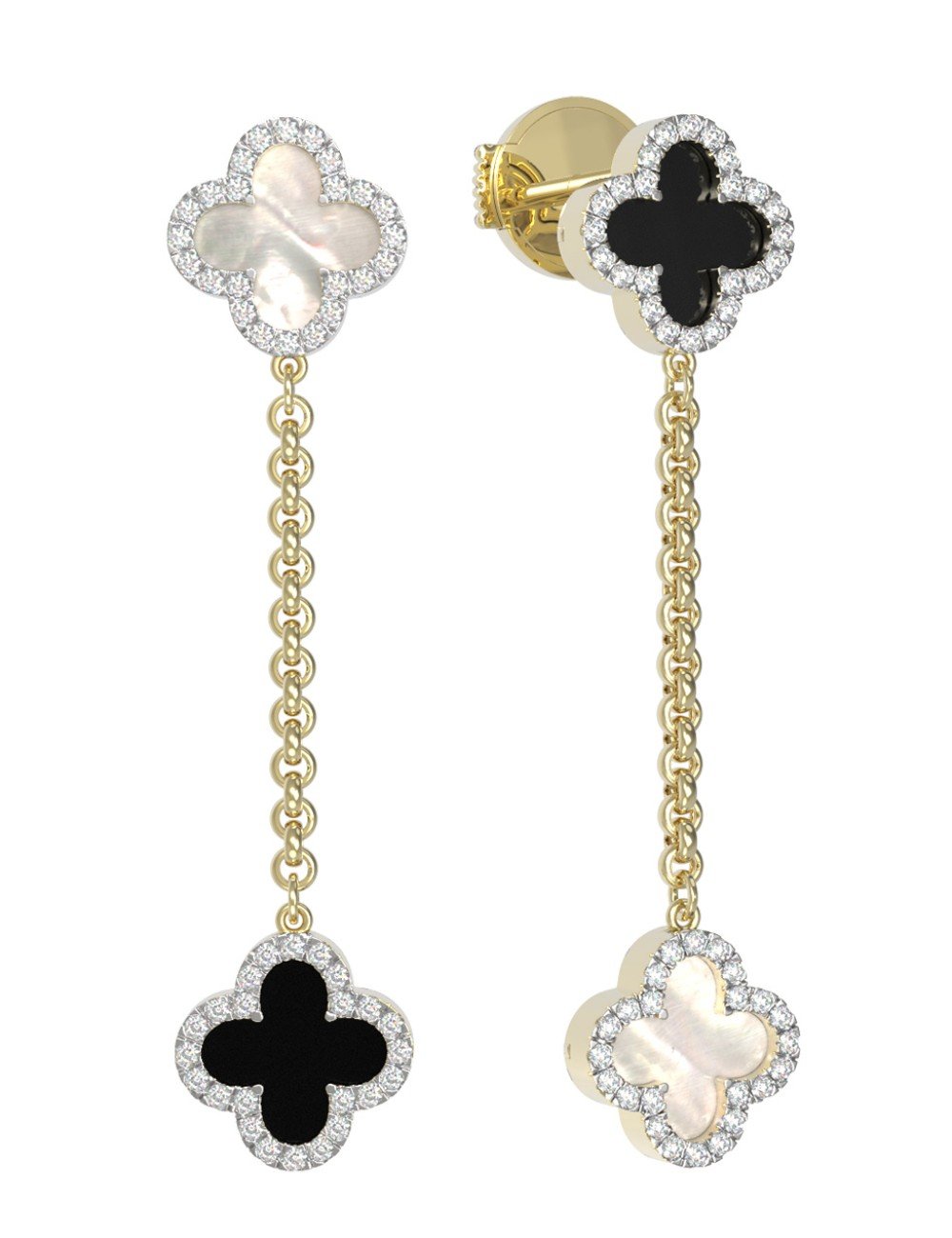 Серьги из лимонного золота c бриллиантами, ониксом и перламутром