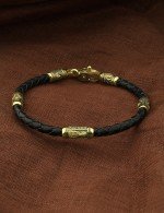 Браслет из лимонного золота c кожаным шнурком