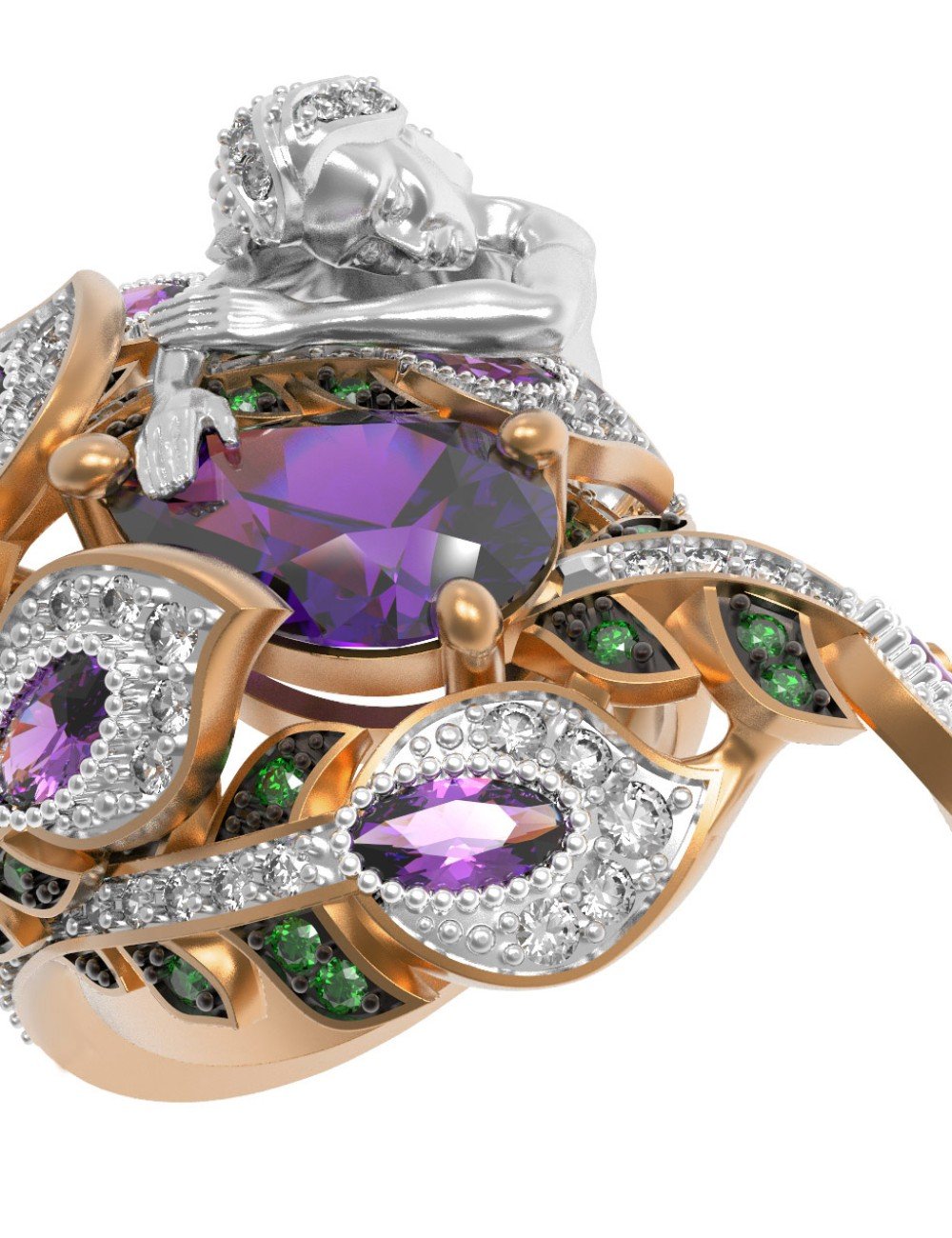 Кольцо из золота c фианитом и аметистом