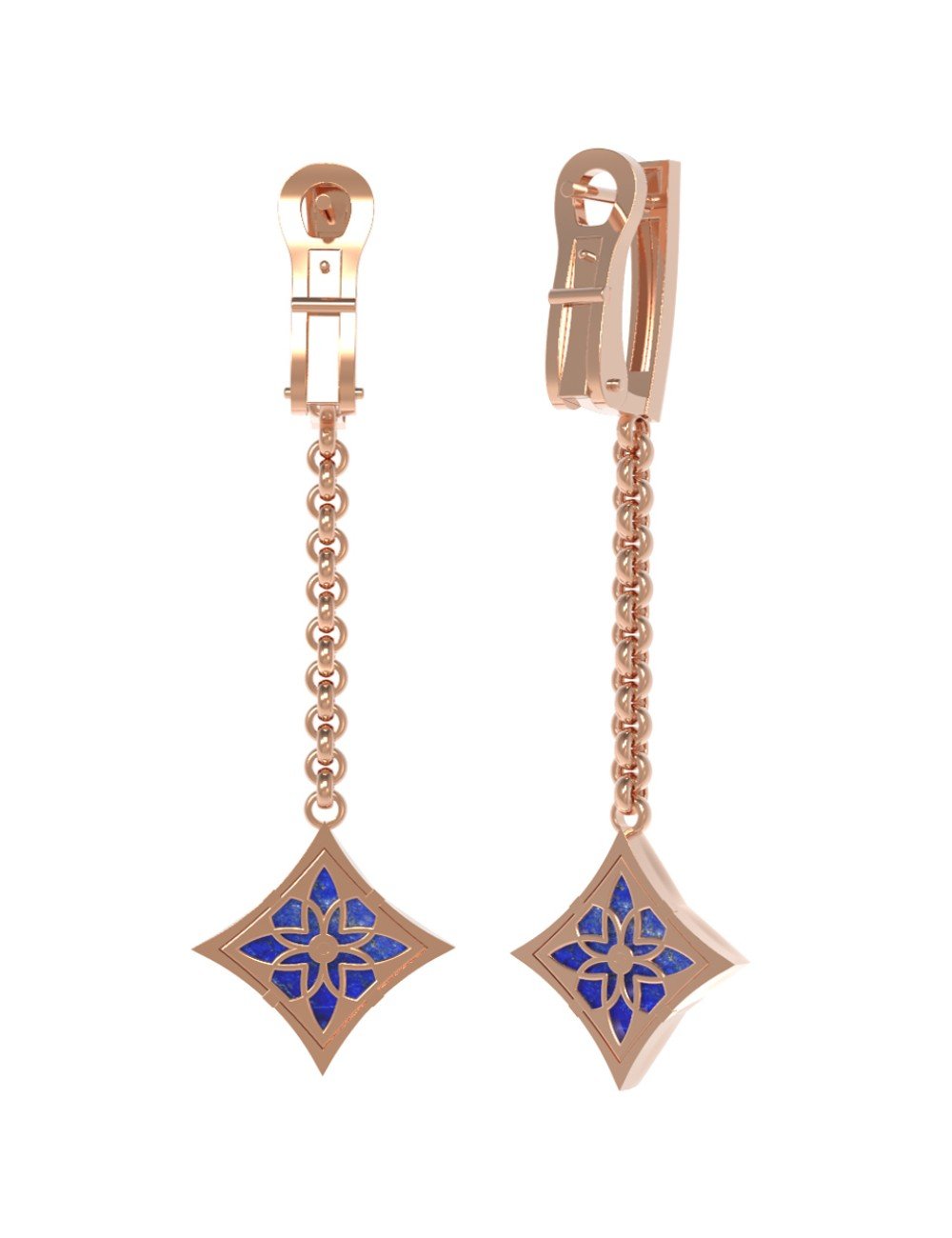 Серьги из золота c бриллиантами и лазуритом