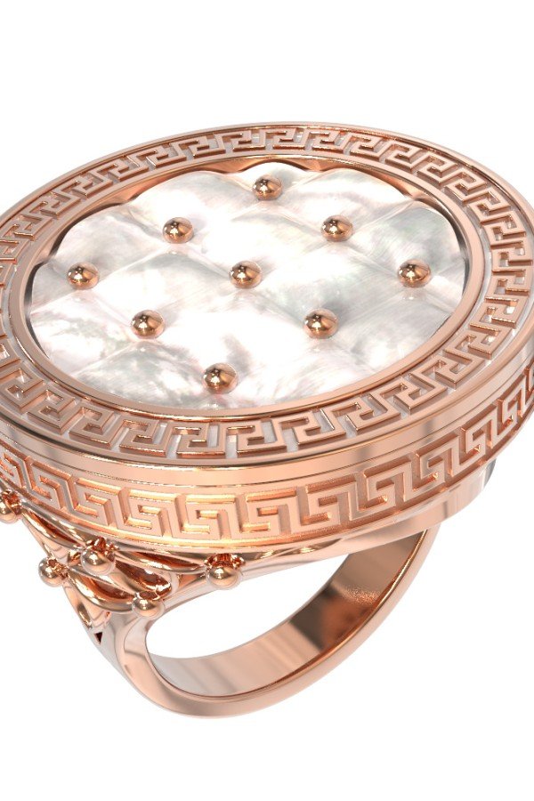 Кольцо из золота c эмалью и перламутром