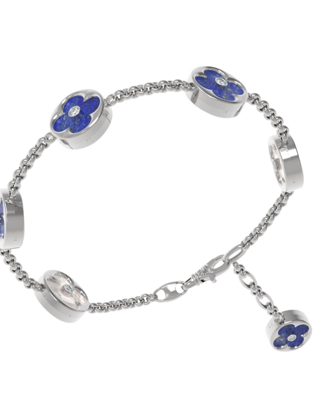 Браслет из белого золота c бриллиантами, лазуритом и перламутром