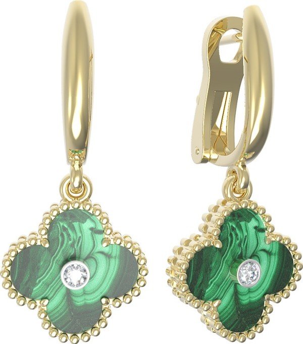 Серьги из лимонного золота c бриллиантами и малахитом