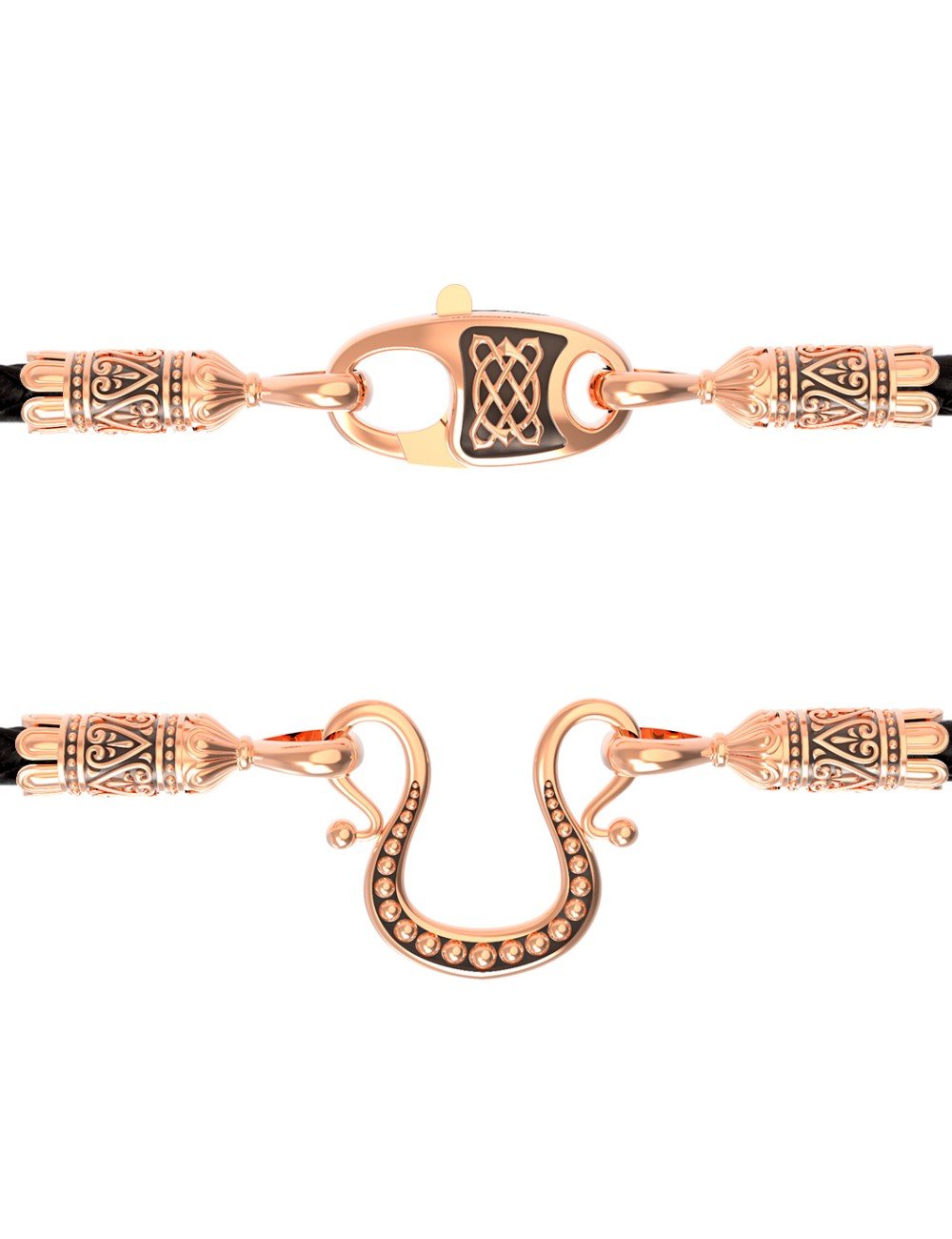 Гайтан из золота c кожаным шнурком