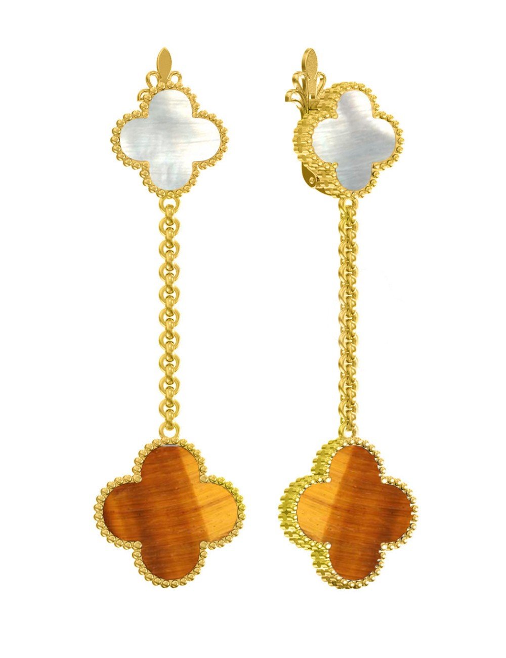 Серьги из лимонного золота c тигровым глазом и перламутром