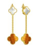 Серьги из лимонного золота c тигровым глазом и перламутром