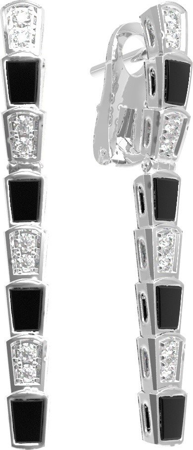 Серьги из белого золота c бриллиантами и ониксом