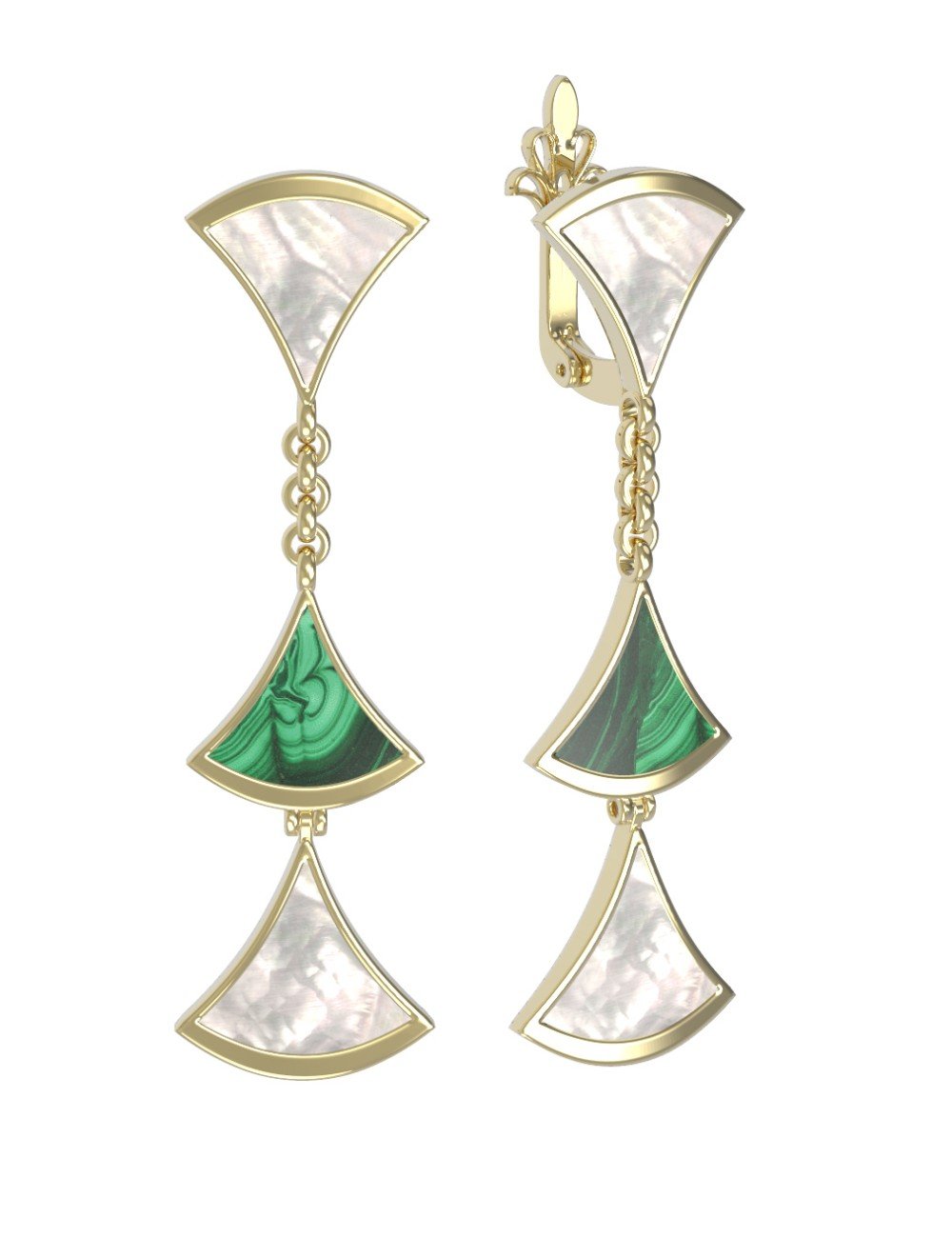 Серьги из лимонного золота c малахитом и перламутром