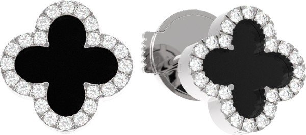 Серьги из белого золота c бриллиантами и ониксом