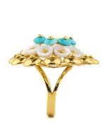 Кольцо из лимонного золота c бирюзой и перламутром